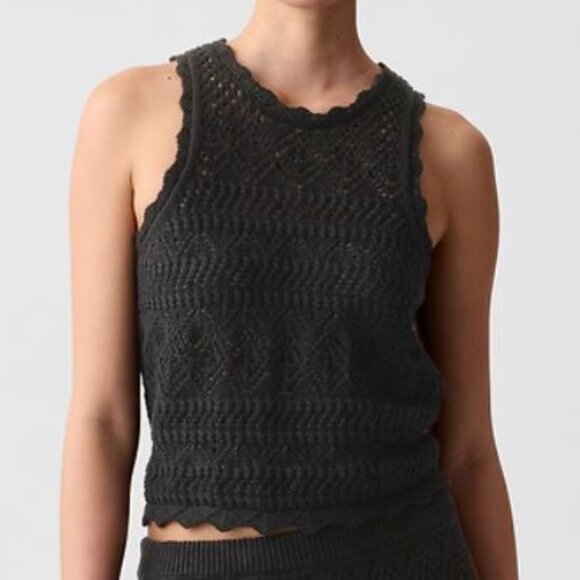 Gap	| 100% Cotton Crochet Halter Tank Top Sweater Black Sleeveless | Size Small - Picture 1 of 12